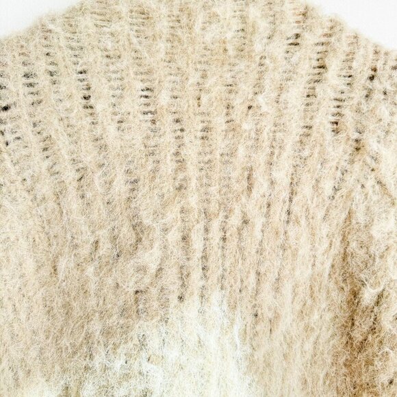 Zara Chunky Knit Mohair Texture Thick Cozy Beige Green Cardigan  S/M - Picture 5 of 9